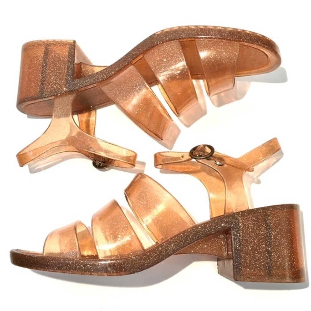 Urban Outfitters Gold Jelly Block Heel Sandals
